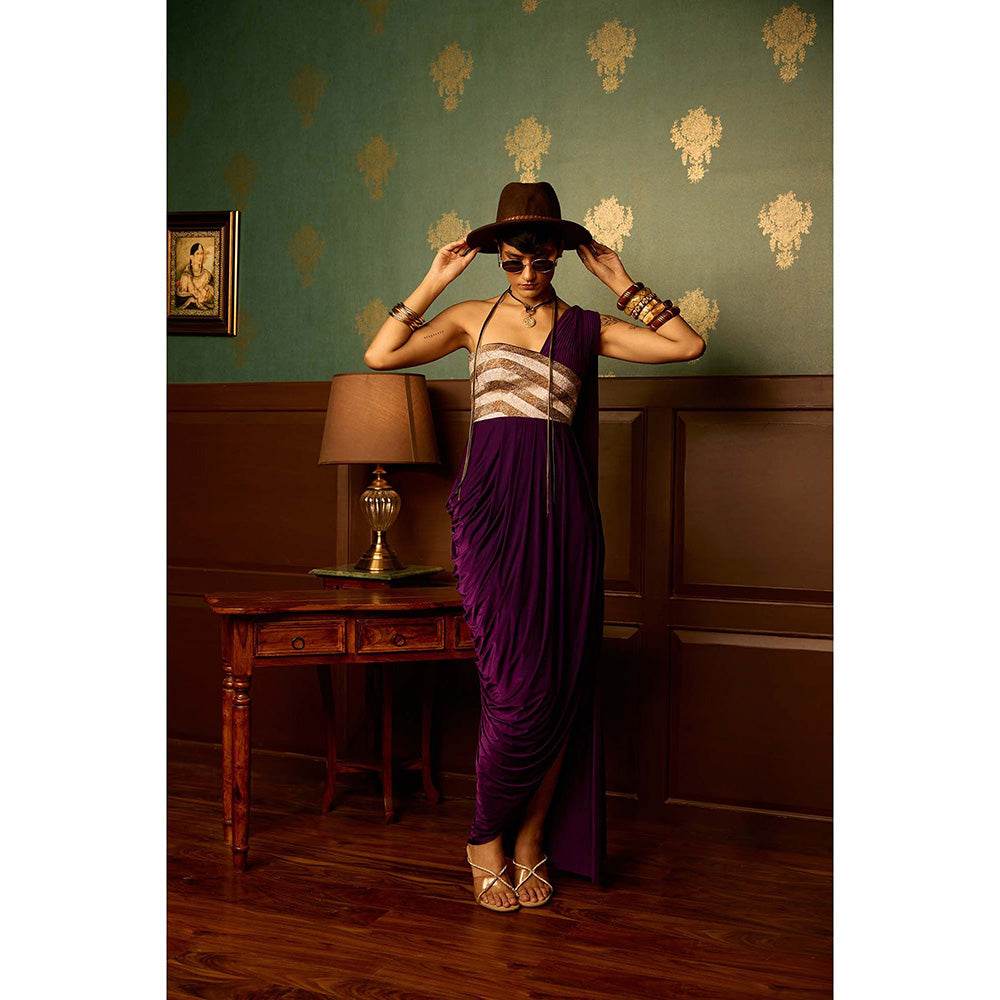 REETI ARNEJA Fig Purple Drape Gown