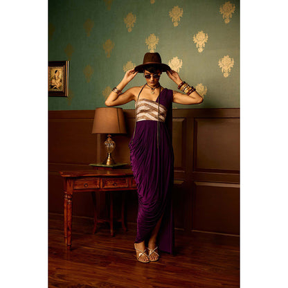 REETI ARNEJA Fig Purple Drape Gown