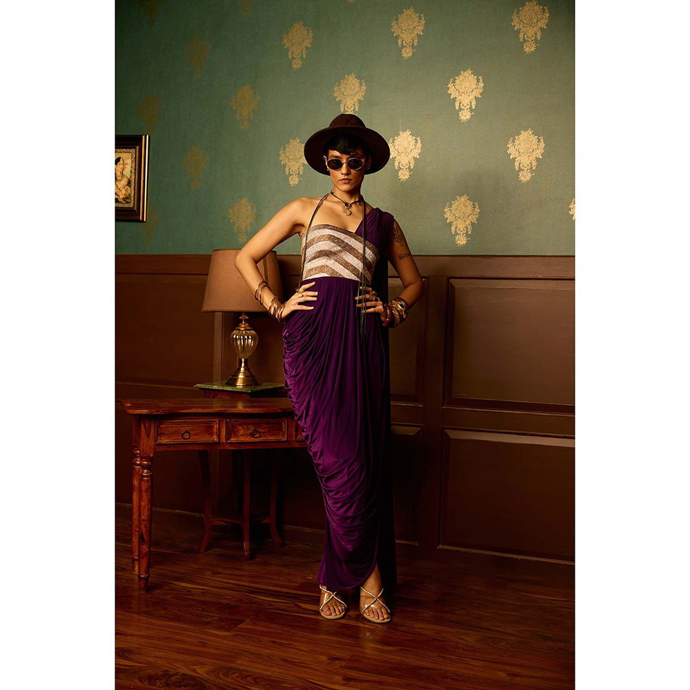 REETI ARNEJA Fig Purple Drape Gown
