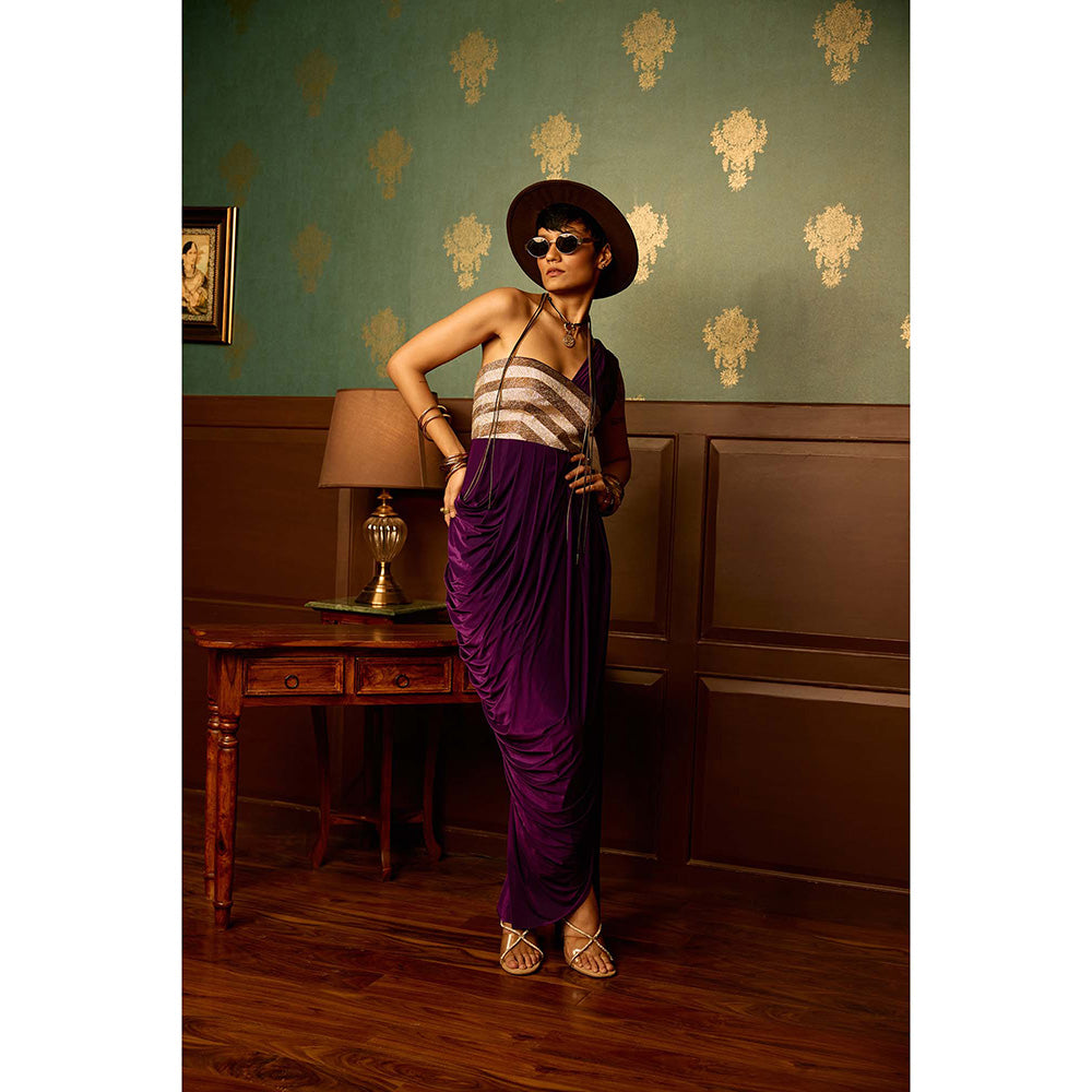 REETI ARNEJA Fig Purple Drape Gown
