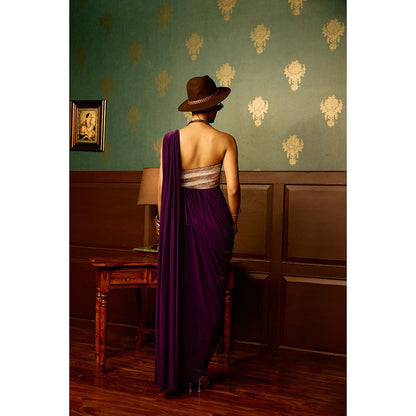 REETI ARNEJA Fig Purple Drape Gown