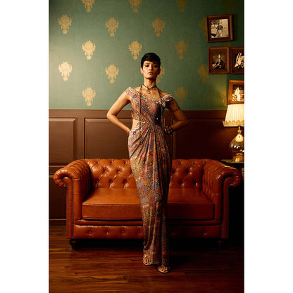 REETI ARNEJA Multi-Colour Prism Bloom Drape Gown