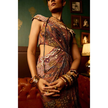 REETI ARNEJA Multi-Colour Prism Bloom Drape Gown