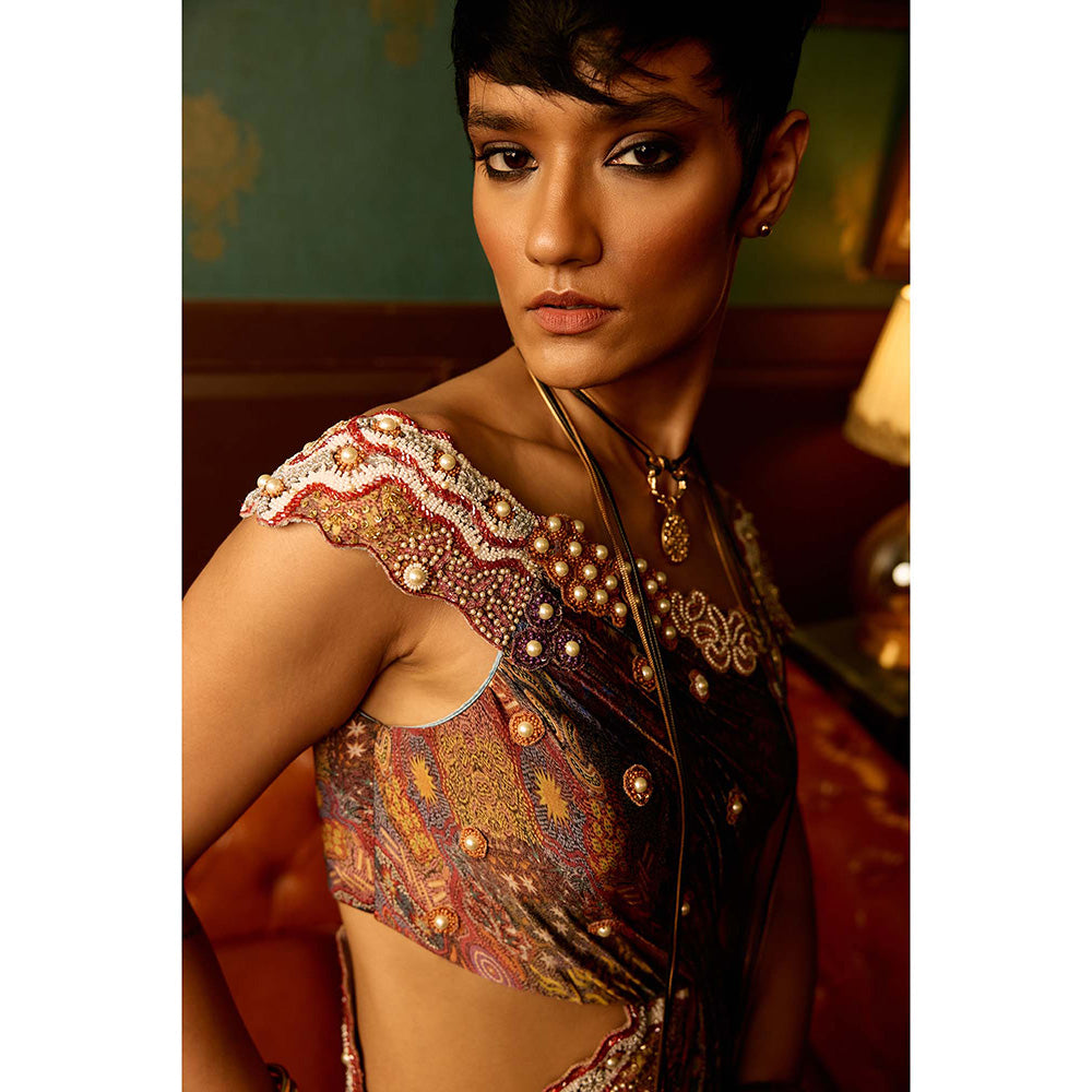 REETI ARNEJA Multi-Colour Prism Bloom Drape Gown