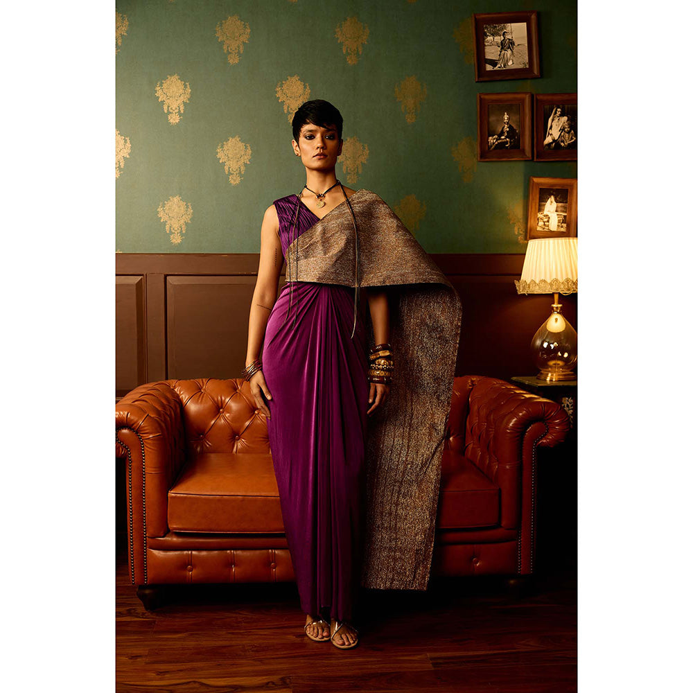 REETI ARNEJA Purple Iris Drape Attached Gown