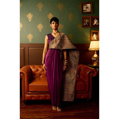 REETI ARNEJA Purple Iris Drape Attached Gown