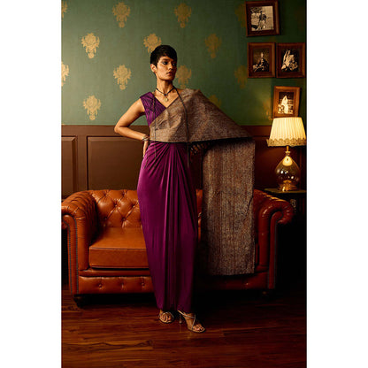REETI ARNEJA Purple Iris Drape Attached Gown