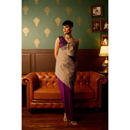 REETI ARNEJA Purple Iris Drape Attached Gown