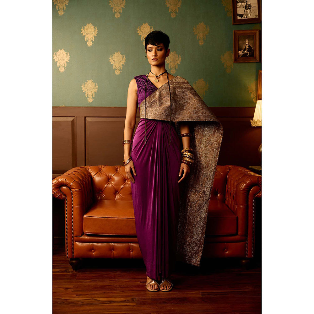 REETI ARNEJA Purple Iris Drape Attached Gown