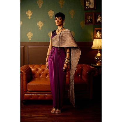 REETI ARNEJA Purple Iris Drape Attached Gown