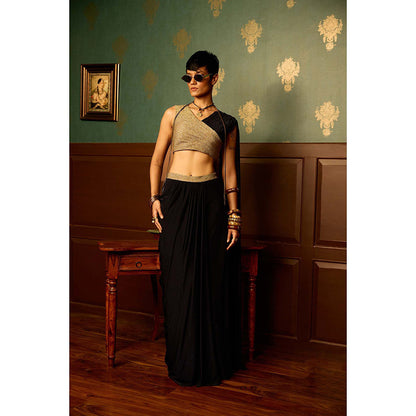 REETI ARNEJA Black Splendour Skirt with Blouse (Set of 2)