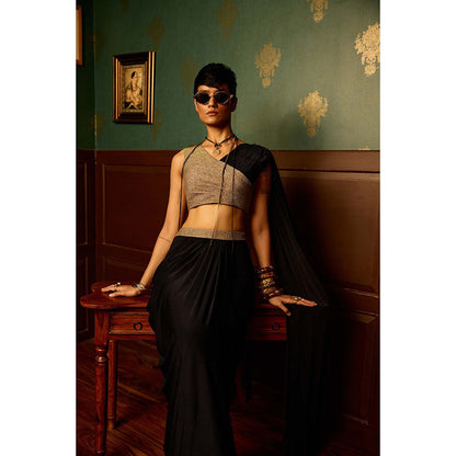 REETI ARNEJA Black Splendour Skirt with Blouse (Set of 2)