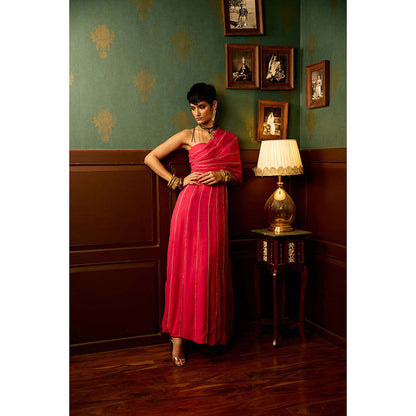 REETI ARNEJA Pink Cosmo Drape Attached Gown