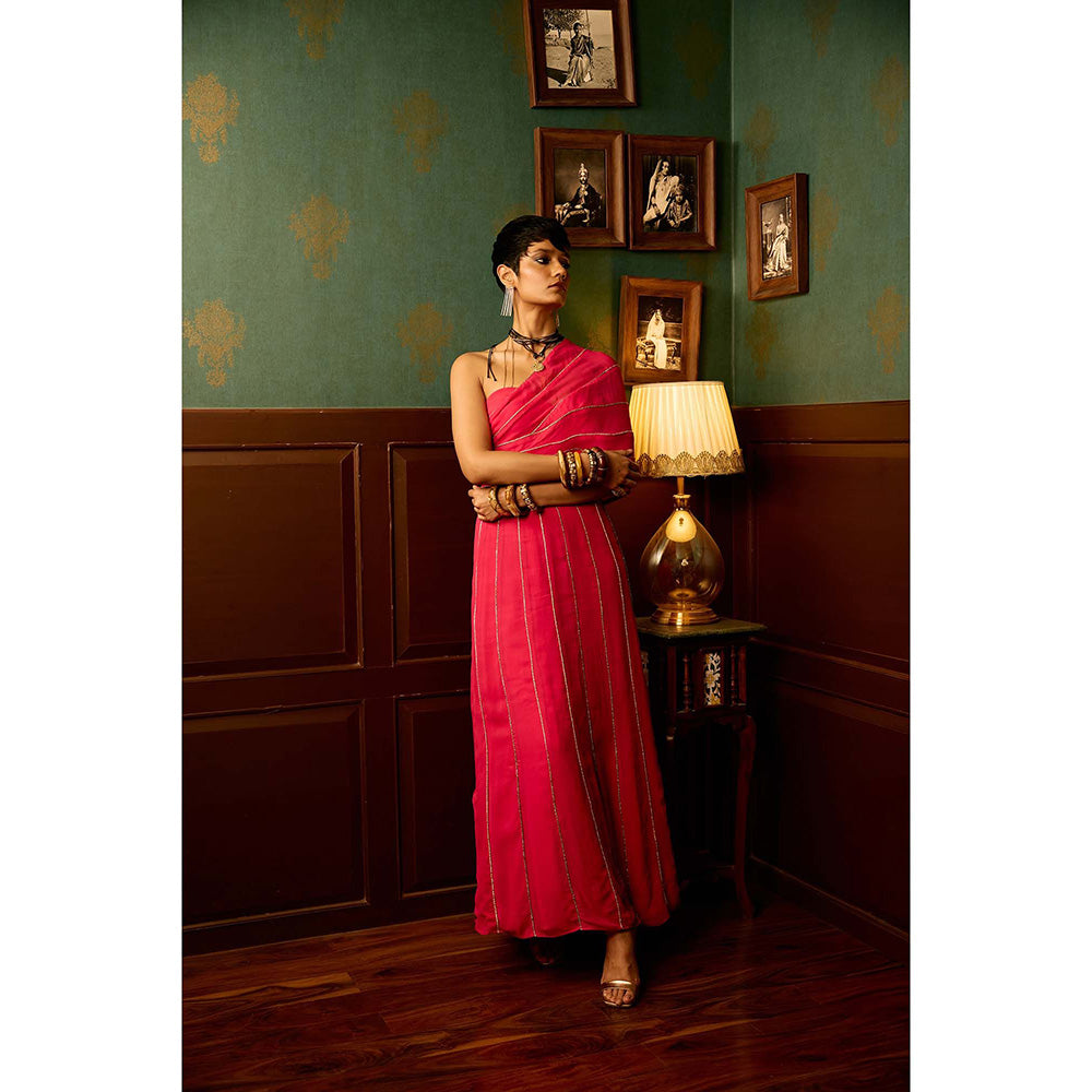 REETI ARNEJA Pink Cosmo Drape Attached Gown