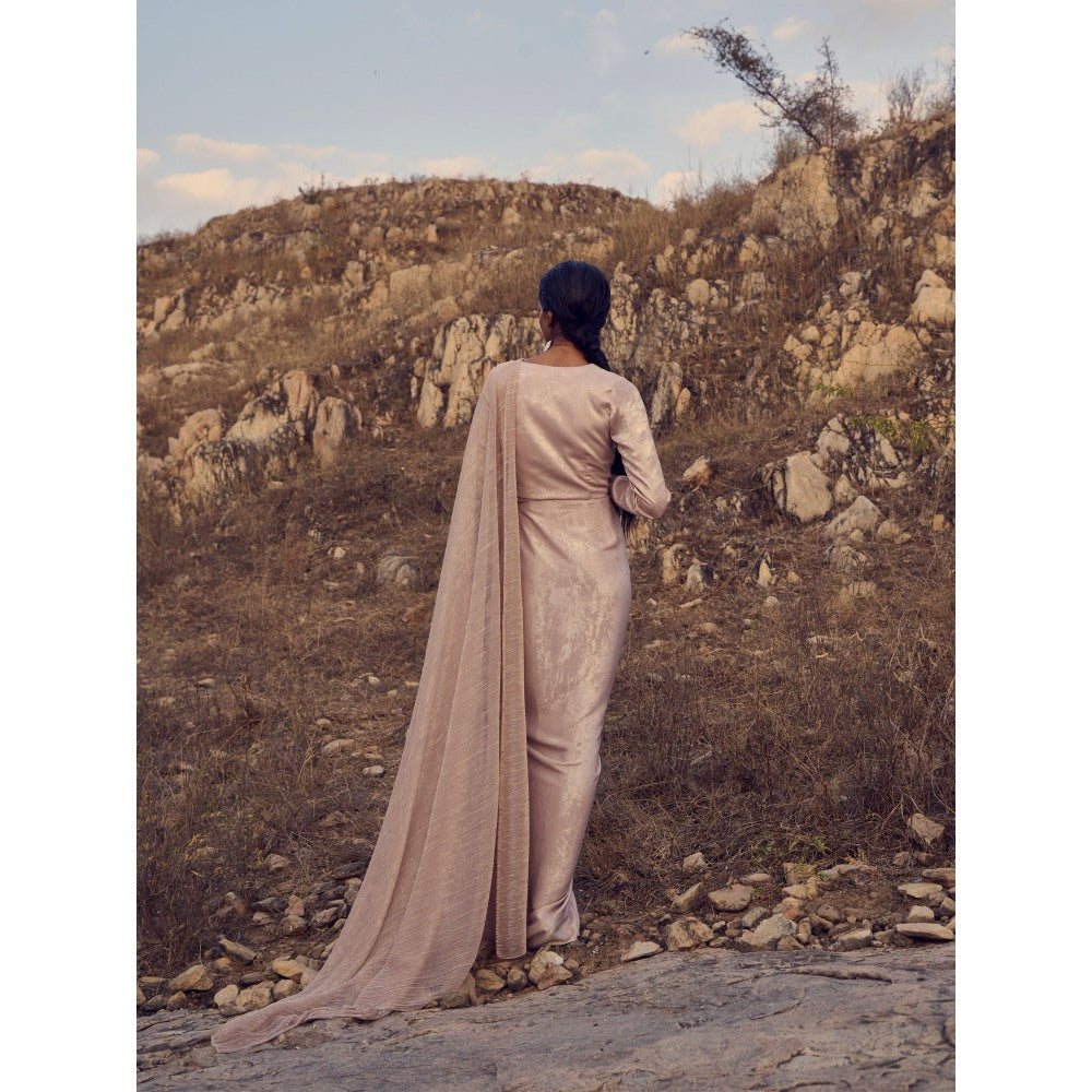 RENASCI Women Drift Pink Saree with Stitched Blouse