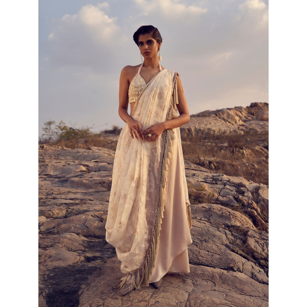 RENASCI Women Pre-Draped Saree with Stitched Blouse