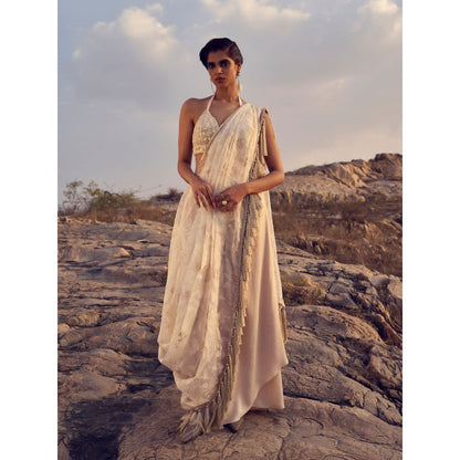 RENASCI Women Pre-Draped Saree with Stitched Blouse