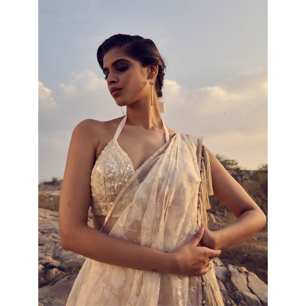 RENASCI Women Pre-Draped Saree with Stitched Blouse