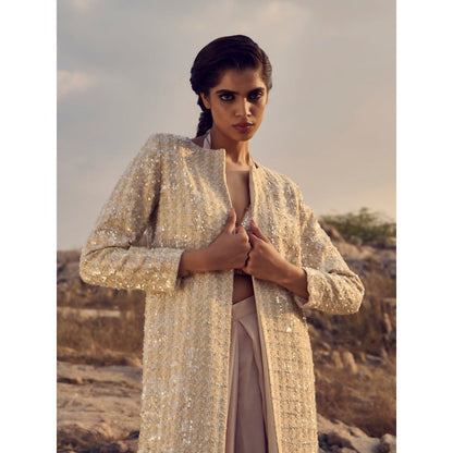 RENASCI Women Tweed Trench Beige Jacket with Bralette and Pant (Set of 3)