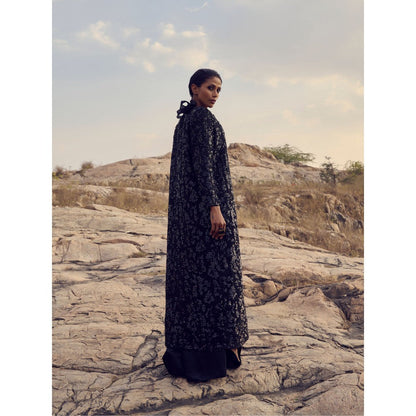 RENASCI Women Tweed Trench Black Jacket with Bralette and Pant (Set of 3)