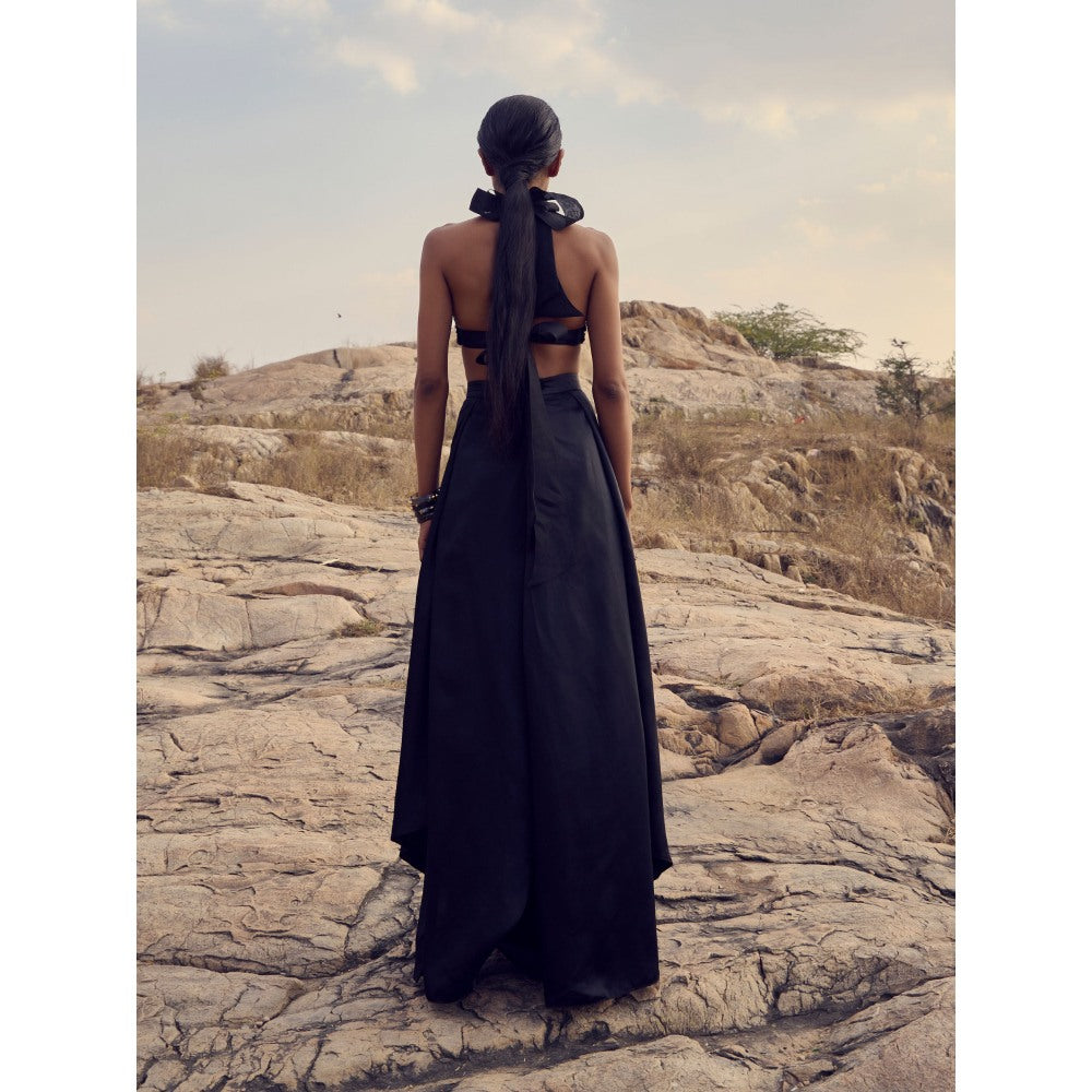 RENASCI Women Tweed Trench Black Jacket with Bralette and Pant (Set of 3)