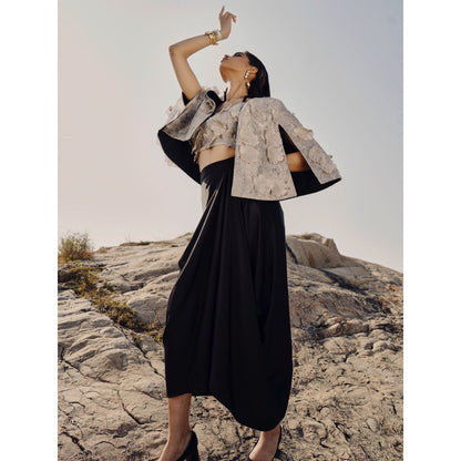 RENASCI Women Antique Floral Applique Skirt with Bralette and Cape (Set of 3)