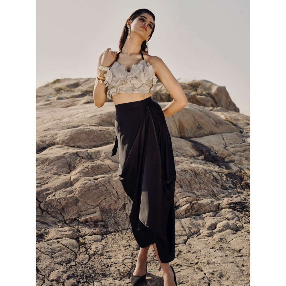 RENASCI Women Antique Floral Applique Skirt with Bralette and Cape (Set of 3)