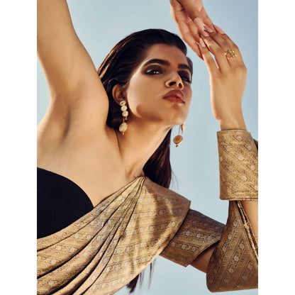 RENASCI Women Banarsi Pre Draped Saree with Stitched Blouse