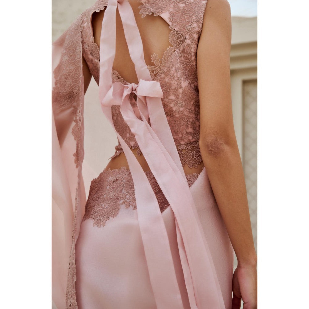 RENASCI Pink Amara Saree with Stitched Blouse