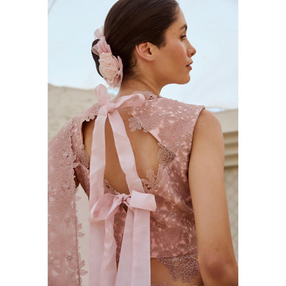 RENASCI Pink Amara Saree with Stitched Blouse