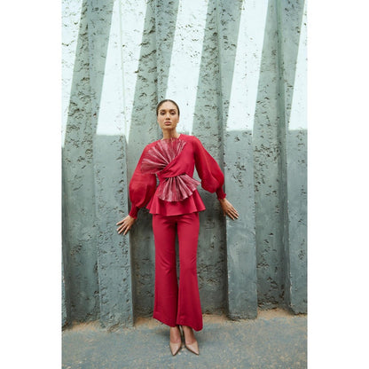 RENASCI Red Solid/Plain Flare Pants