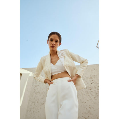 RENASCI Off White Self Design Oblique Blazer