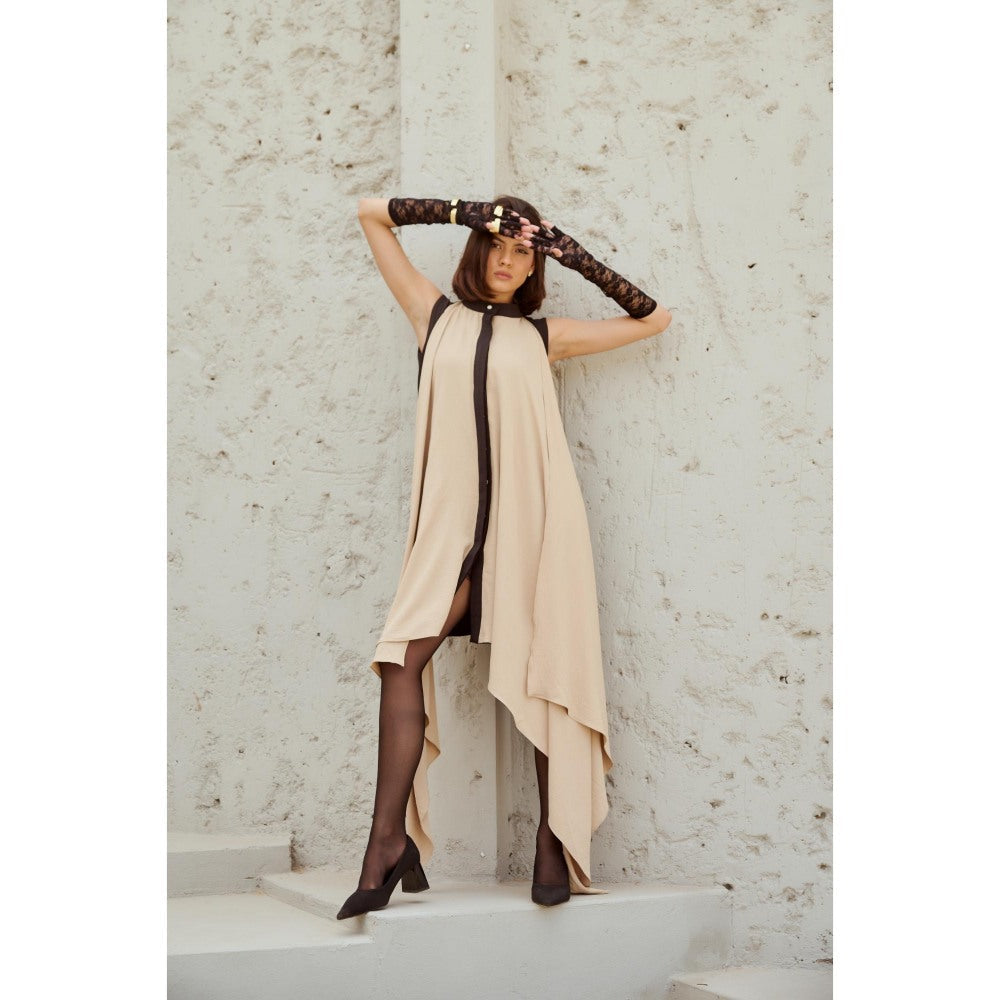 RENASCI Black Solid/Plain Surface Knee Length Dress with Belt (Set of 2)