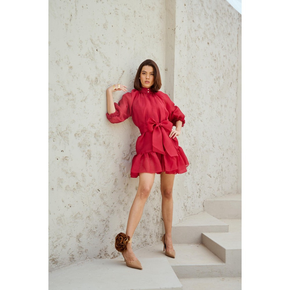 RENASCI Peach Solid/Plain Kate Dress with Belt (Set of 2)