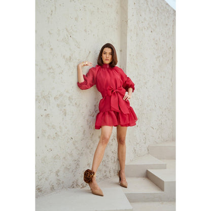 RENASCI Peach Solid/Plain Kate Dress with Belt (Set of 2)