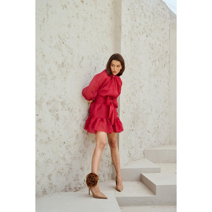 RENASCI Peach Solid/Plain Kate Dress with Belt (Set of 2)