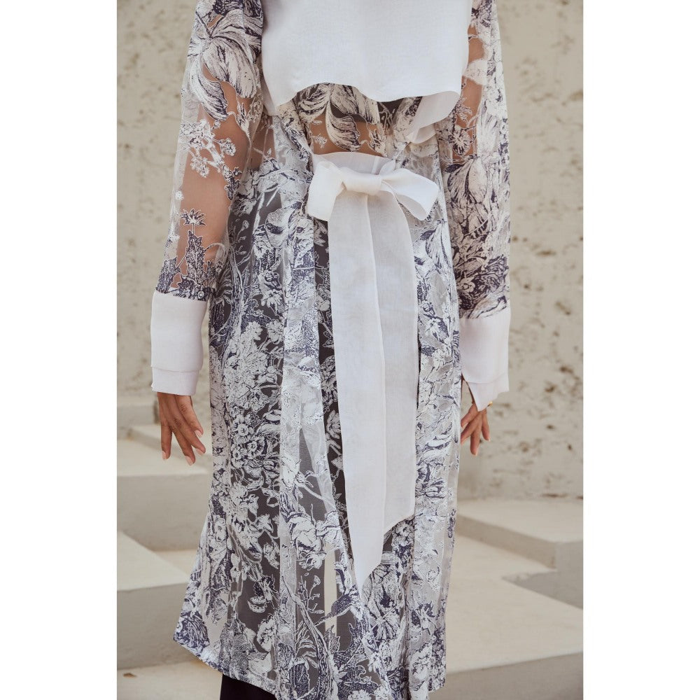 RENASCI White Printed Cordelia Overlays Jacket with Belt