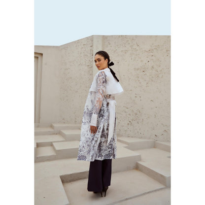 RENASCI White Printed Cordelia Overlays Jacket with Belt