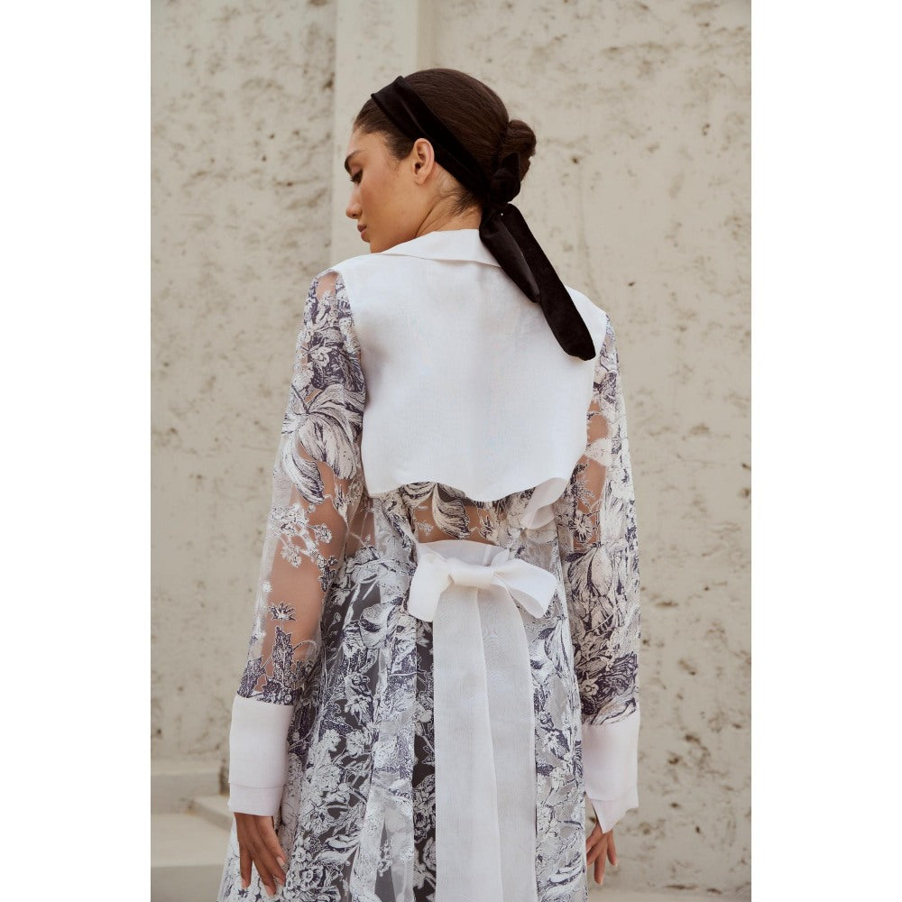 RENASCI White Printed Cordelia Overlays Jacket with Belt