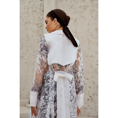 RENASCI White Printed Cordelia Overlays Jacket with Belt