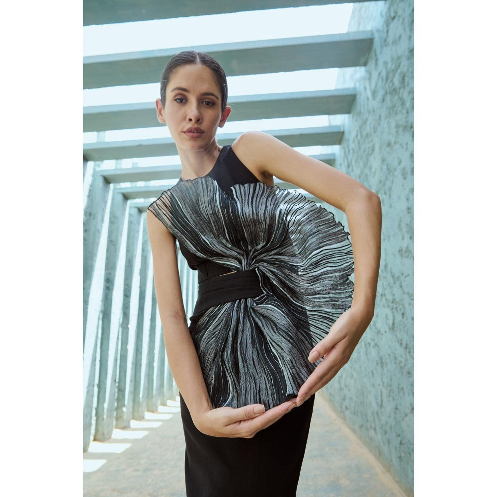 RENASCI Black Solid/Plain Rim Knee Length Dress