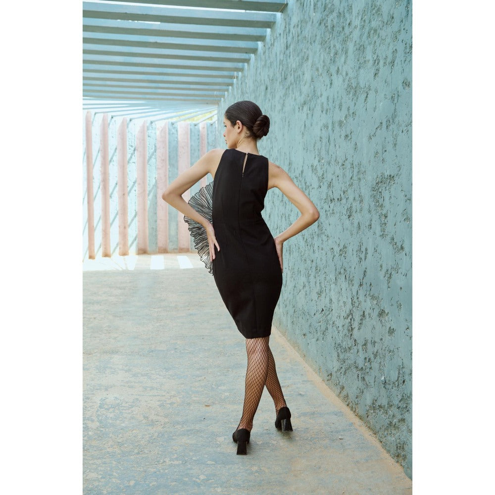RENASCI Black Solid/Plain Rim Knee Length Dress