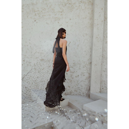 RENASCI Black Solid/Plain Daphne Maxi Dress