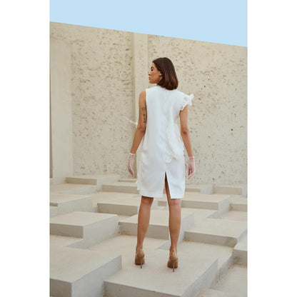 RENASCI White Solid/Plain Flow Knee Length Dress