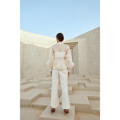 RENASCI Off White Self Design Marshmallow Shrug