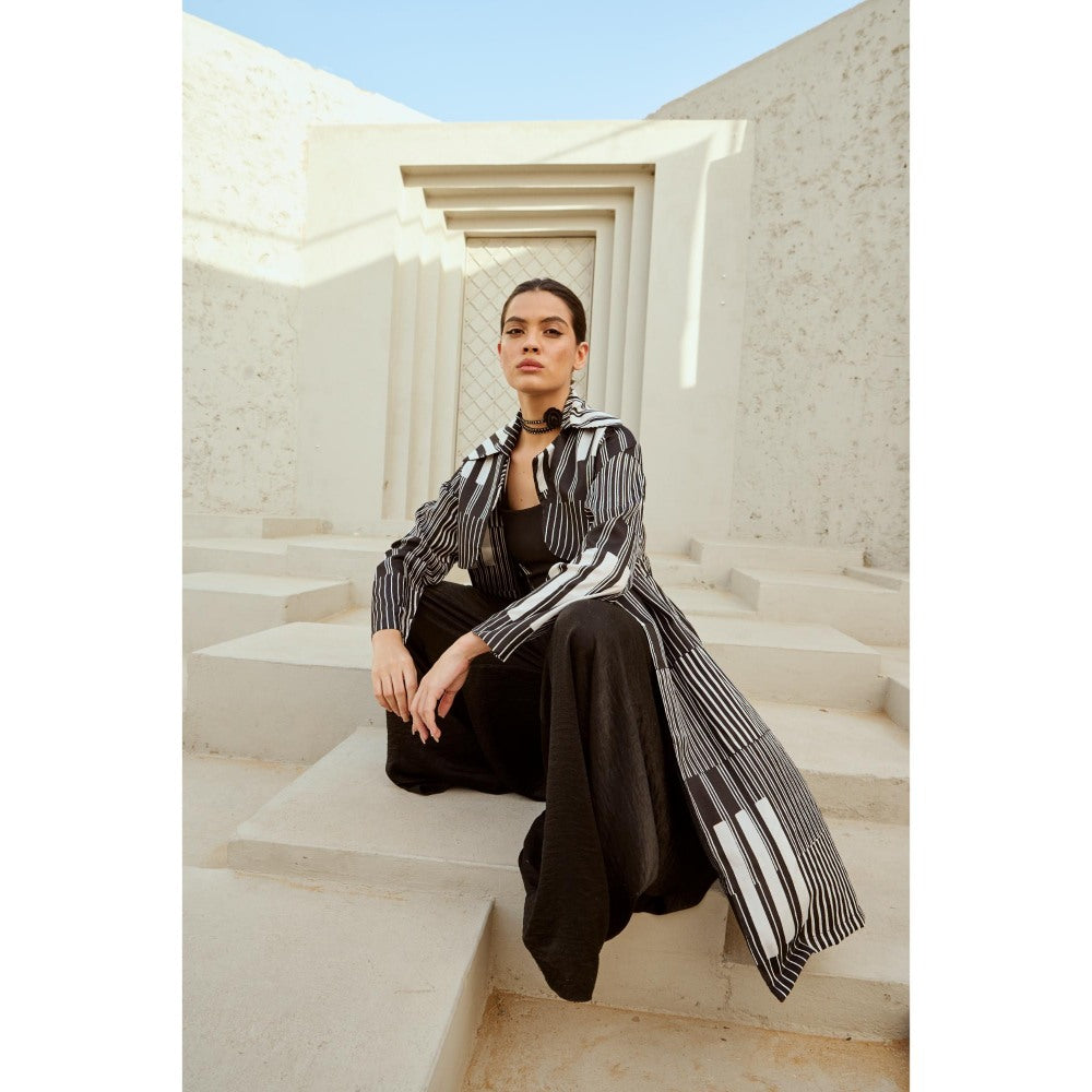 RENASCI Black Printed Stria Overlay Jacket