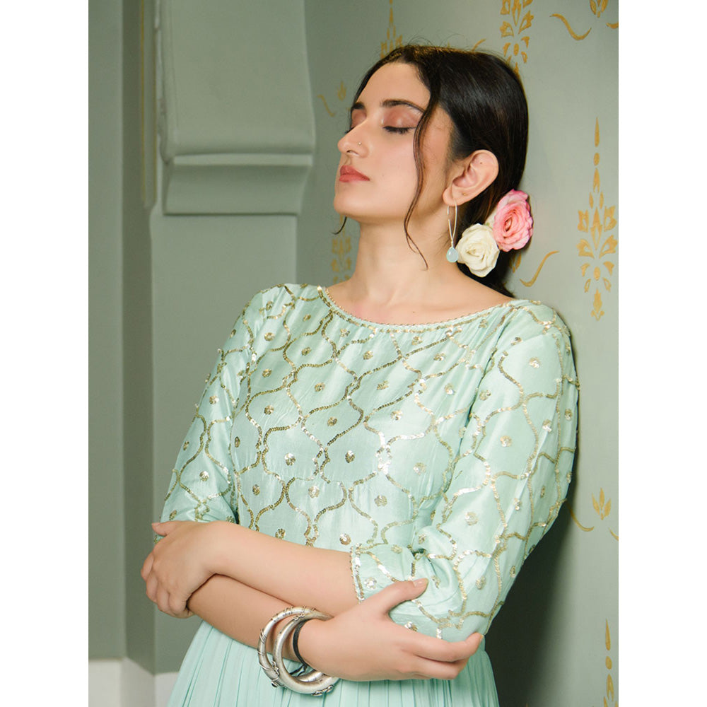 Rhapsody Jaipur Powder Blue Sequin Anarkali Dress