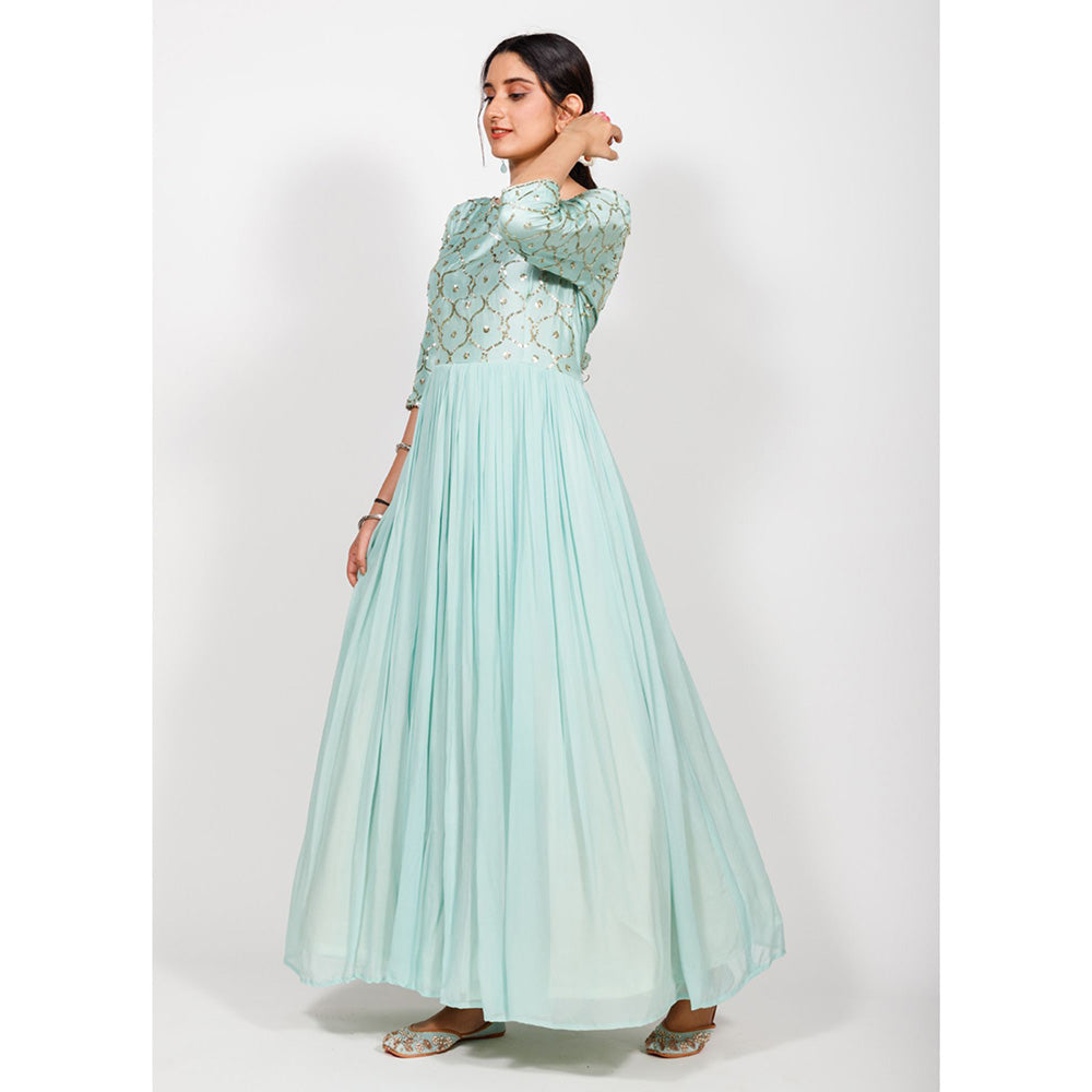 Rhapsody Jaipur Powder Blue Sequin Anarkali Dress