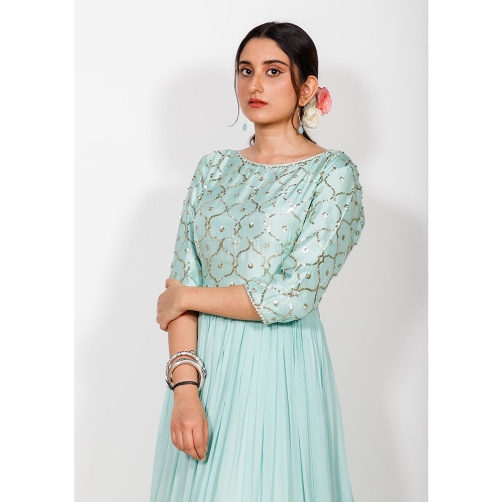 Rhapsody Jaipur Powder Blue Sequin Anarkali Dress