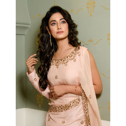 Rhapsody Jaipur Peach Kurta with Attached Dupatta (Set of 2)